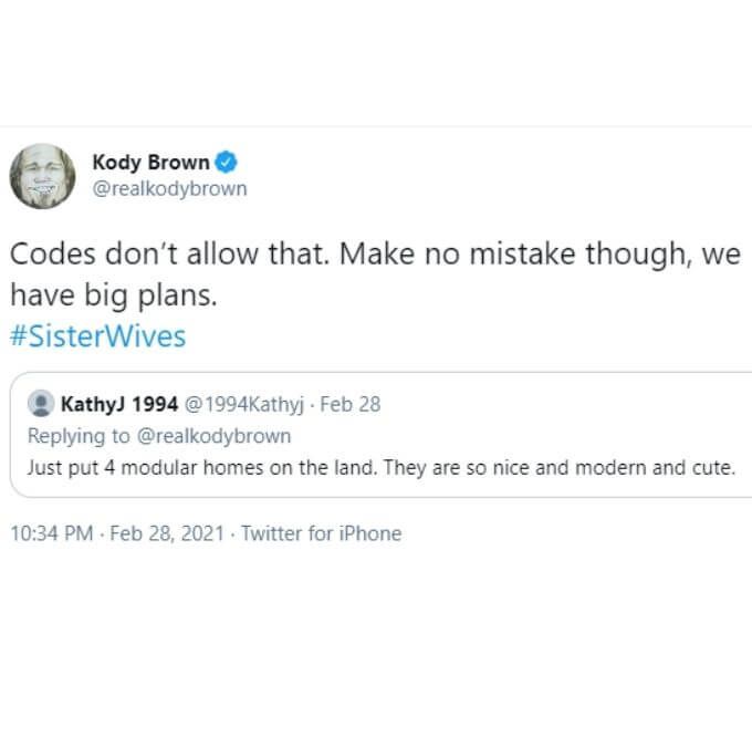 Kody Brown iz Sister Wives na Twitteru.