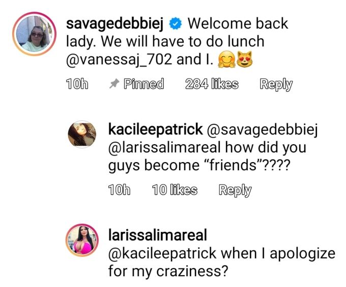 debbie johnson pozvala je Larissu Limu na ručak na instagram