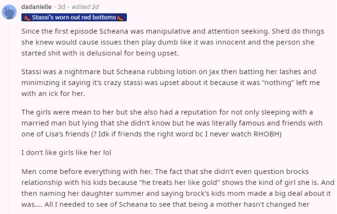 Screenshot dal thread Reddit su Scheana