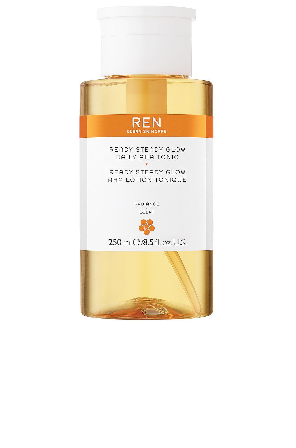 Ren clean skincare pronto brilho constante aha tônica diária em fundo branco