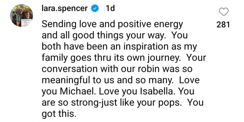 lara spencer komentira michaela strahana's instagram post