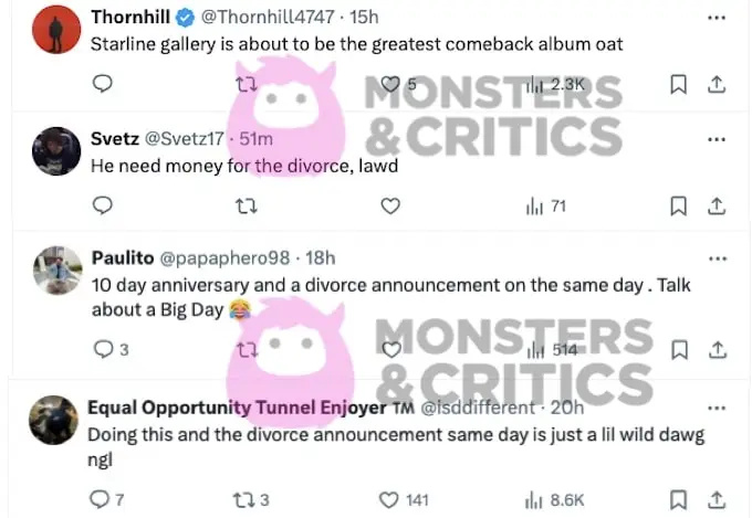 screenshot tweeta slučajno reper komentira svoj razvod i album