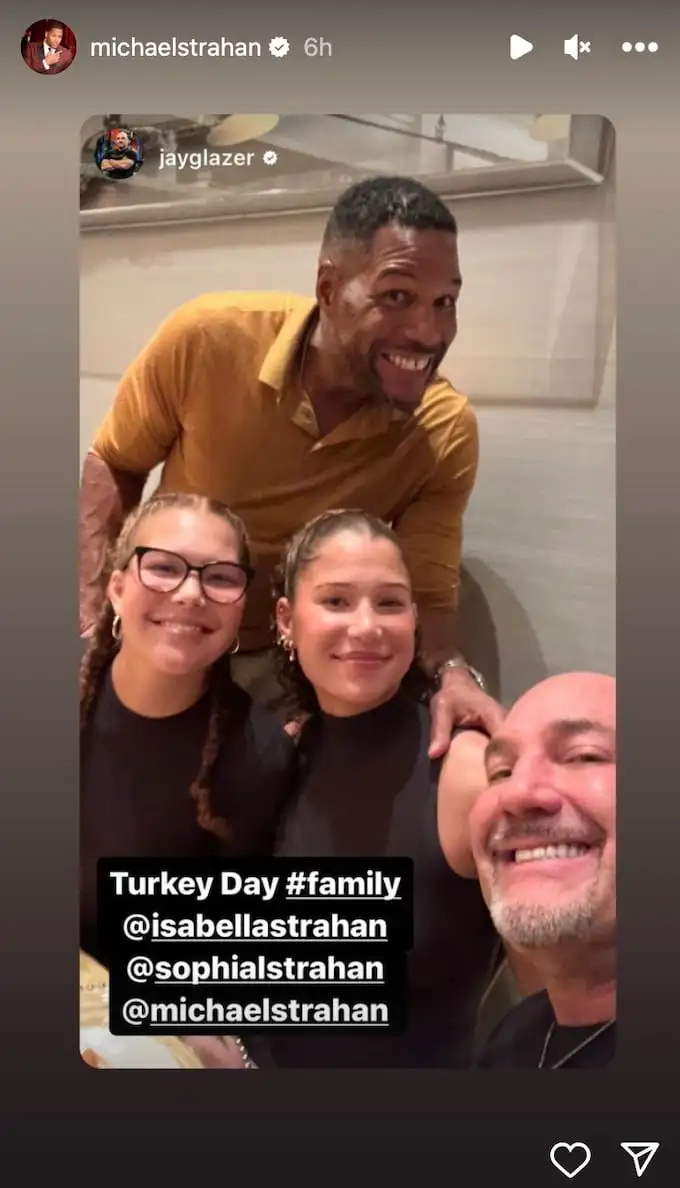   Michael Strahan com filhas e Jay Glazer