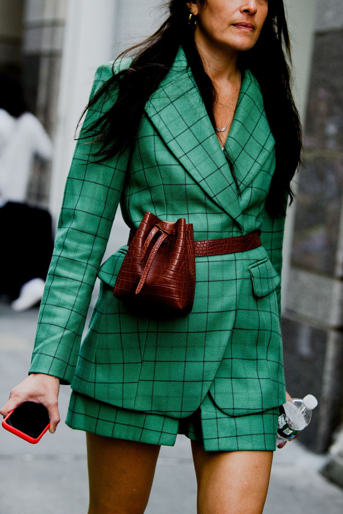 Pled, zielony, moda uliczna, odzież, moda, wzór, tartan, odzież wierzchnia, fryzura, modelka,
