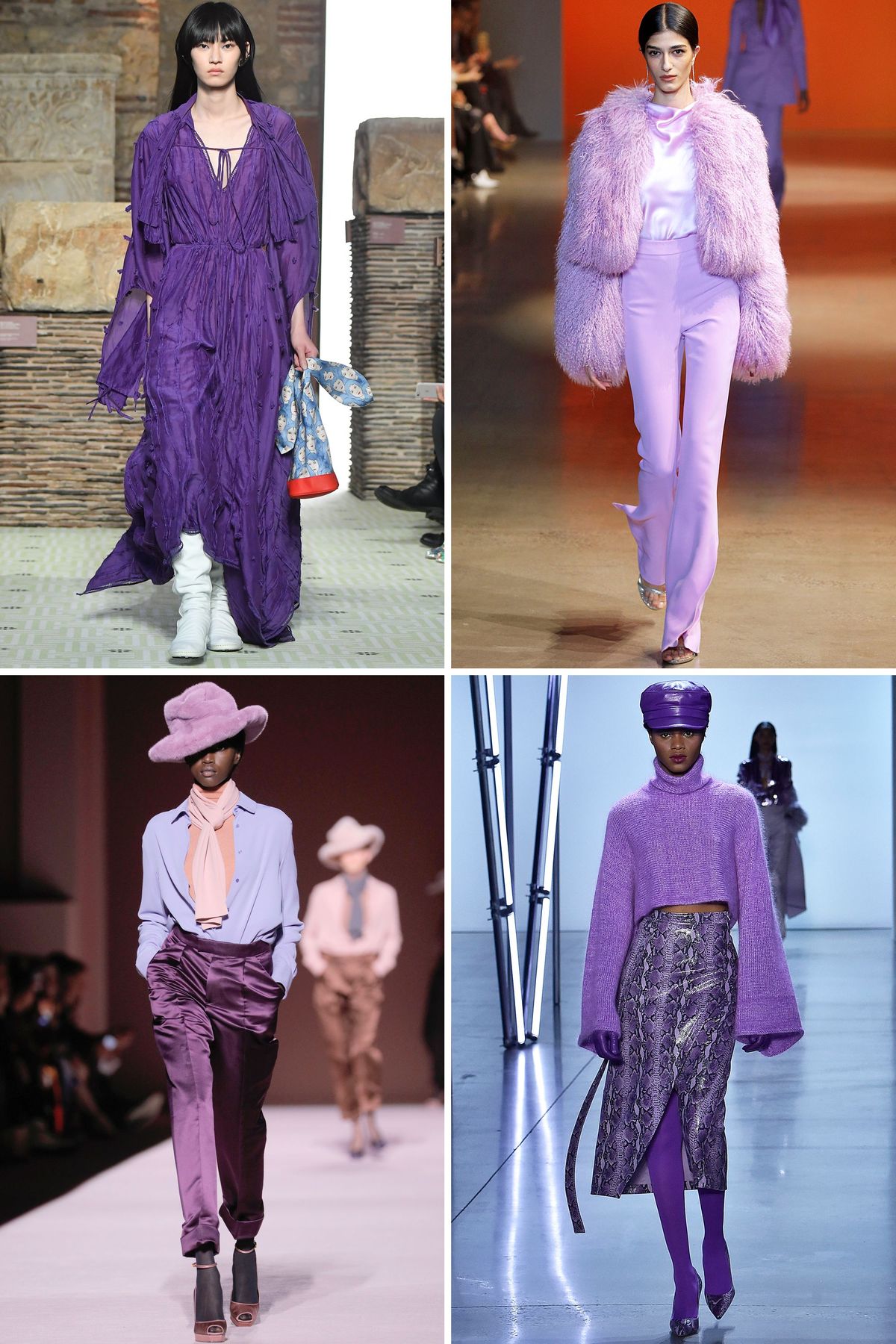 Modella, Moda, Viola, Abbigliamento, Viola, Lavanda, Design della moda, Haute couture, Sfilata di moda, Capispalla,