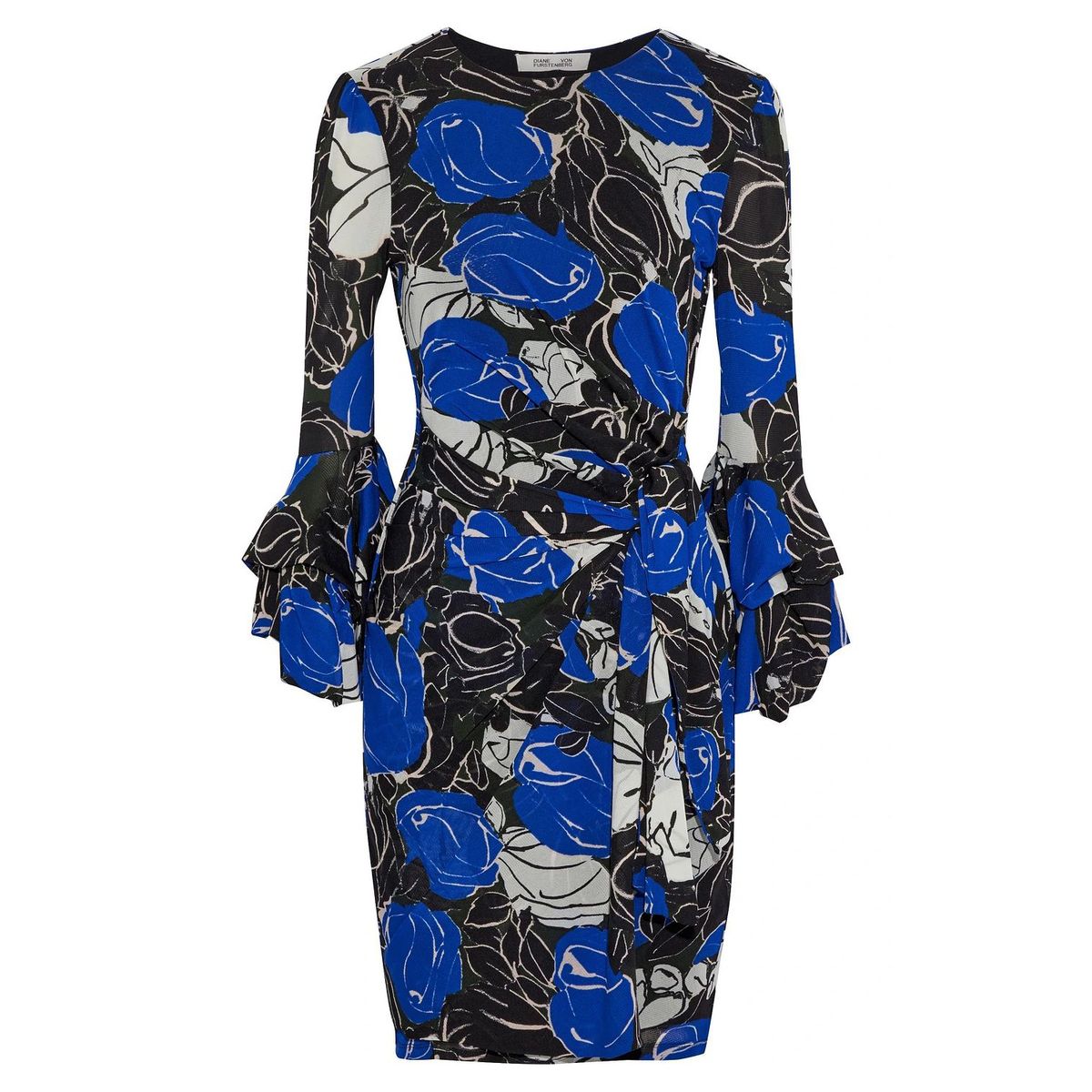 Diane Von Furstenberg Multicolor Tilda Striped Crepe de Chine Midi Wrap Skirt