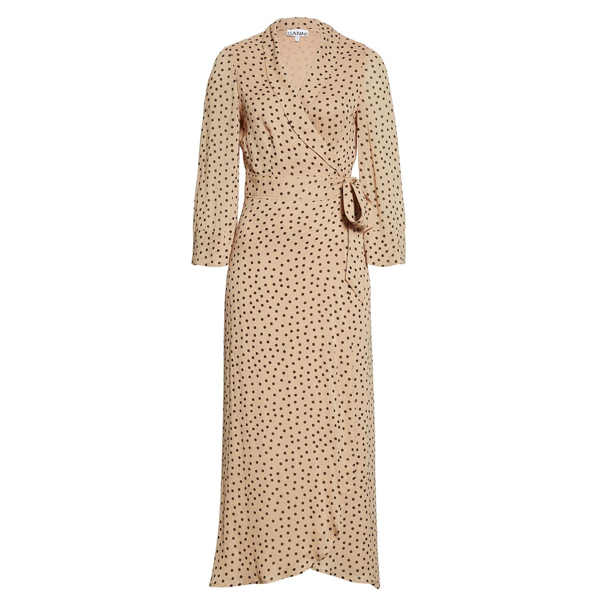 Ganni Dot Georgette Wrap Maxi Dress