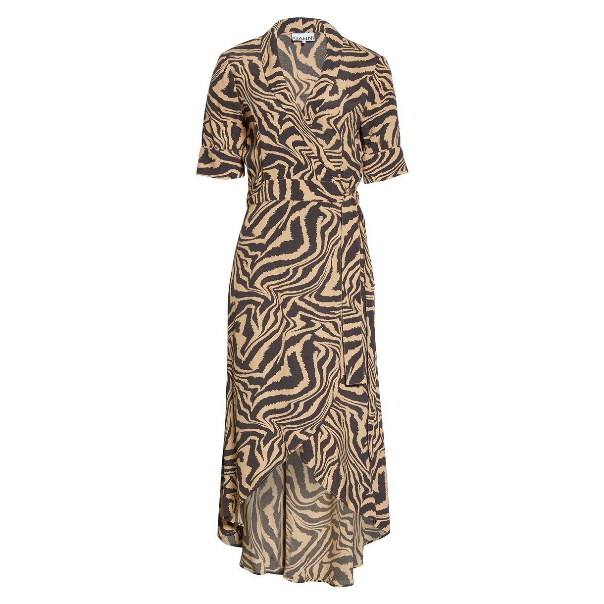 Ganni Tiger Stripe Wrap Midi Dress