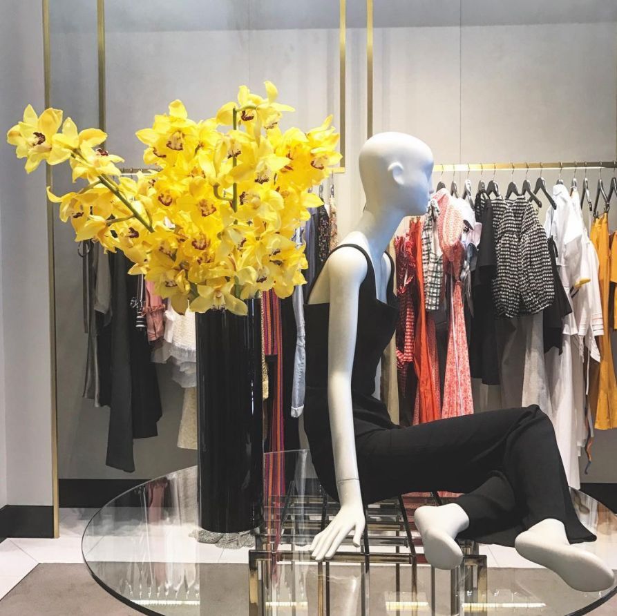 Okno wystawowe, żółty, manekin, gablota, handel detaliczny, sztuczny kwiat, moda, butik, kwiat, projektowanie mody,