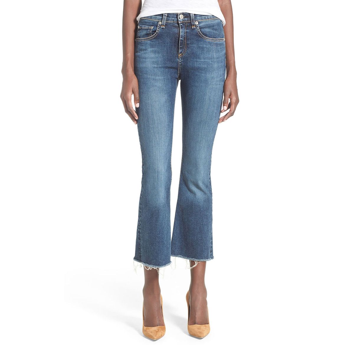 Pantalons texans de punta cremosa Rag & Bone High Rise Raw Edge