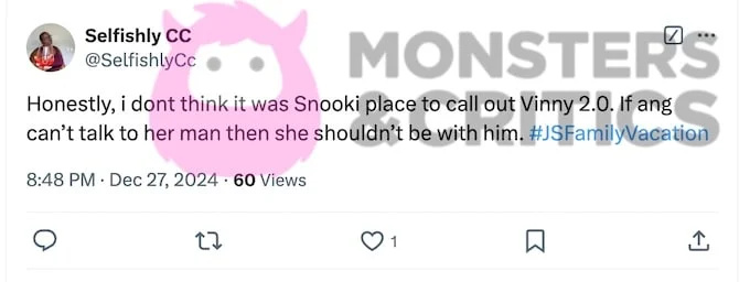 snimka zaslona iz x komentara o Snookiju koji se suočava s angelininim zaručnikom u epizodi obiteljskog odmora