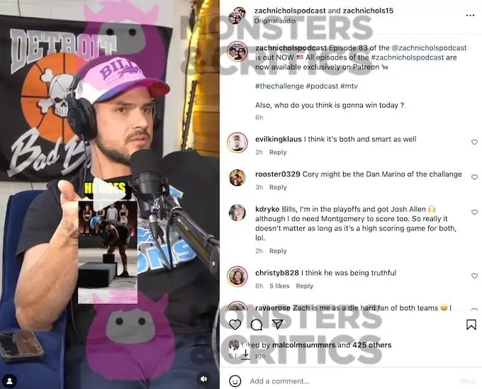 Zach Nichols podcast posnetek posnetek zaslona z instagrama