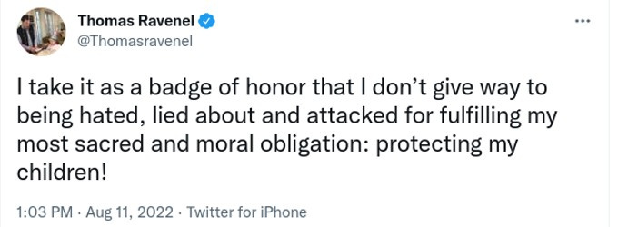  Thomas Ravenel's tweet about protecting his children.