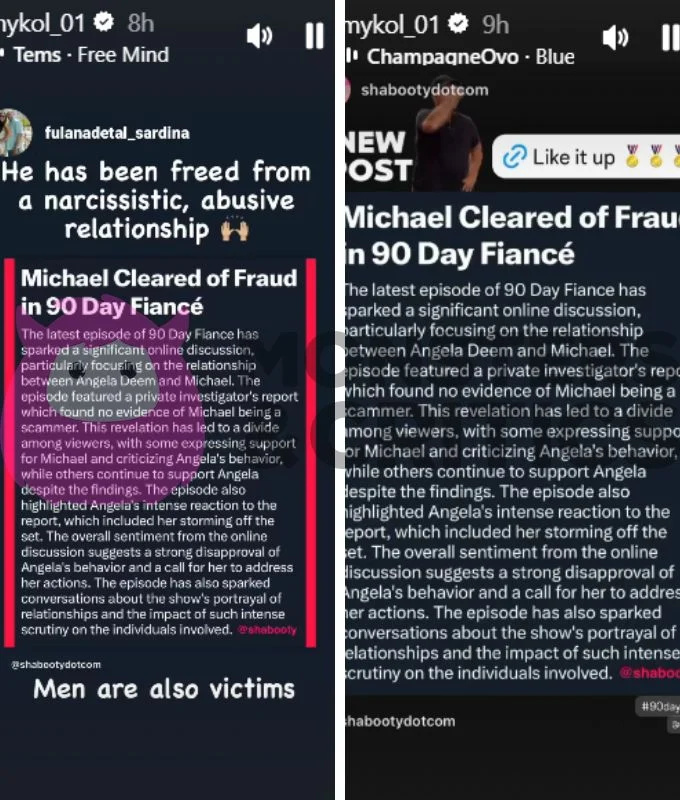   Michael Ilesanmi compartilha capturas de tela de artigos em sua história no Instagram