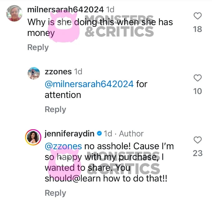Jennifer Aydin uzvraća pljeskom na Instagramu