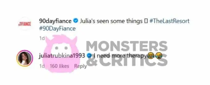 Julia Trubkina kommentiert auf Instagram, dass sie Gino Palazzolo im Badezimmer gesehen hat