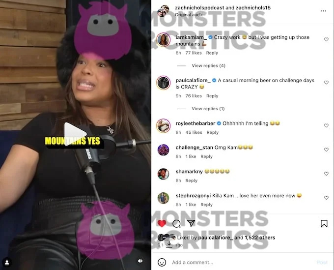   Captura de tela do Instagram de Kam Williams durante o podcast de Zach Nichols