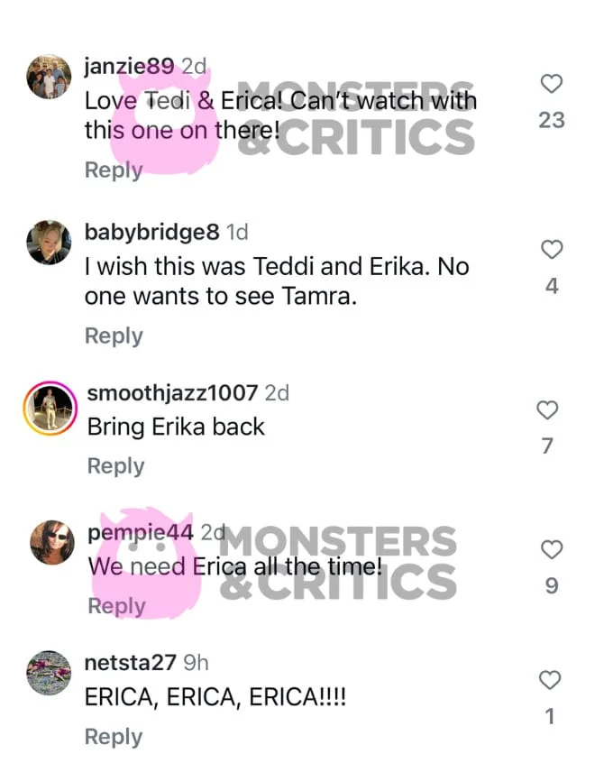   Comentários do juiz Tamra no Instagram