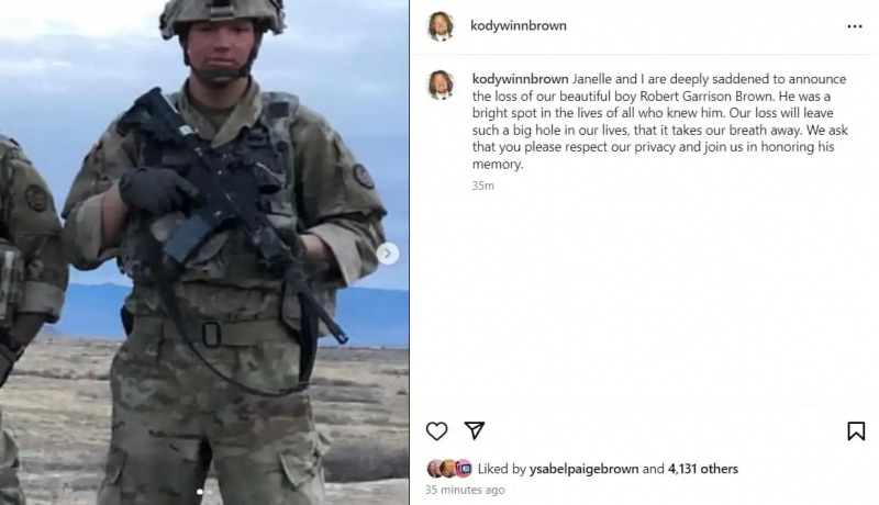   Kody Brown objavlja o svojem sinu garnizonu's death on instagram