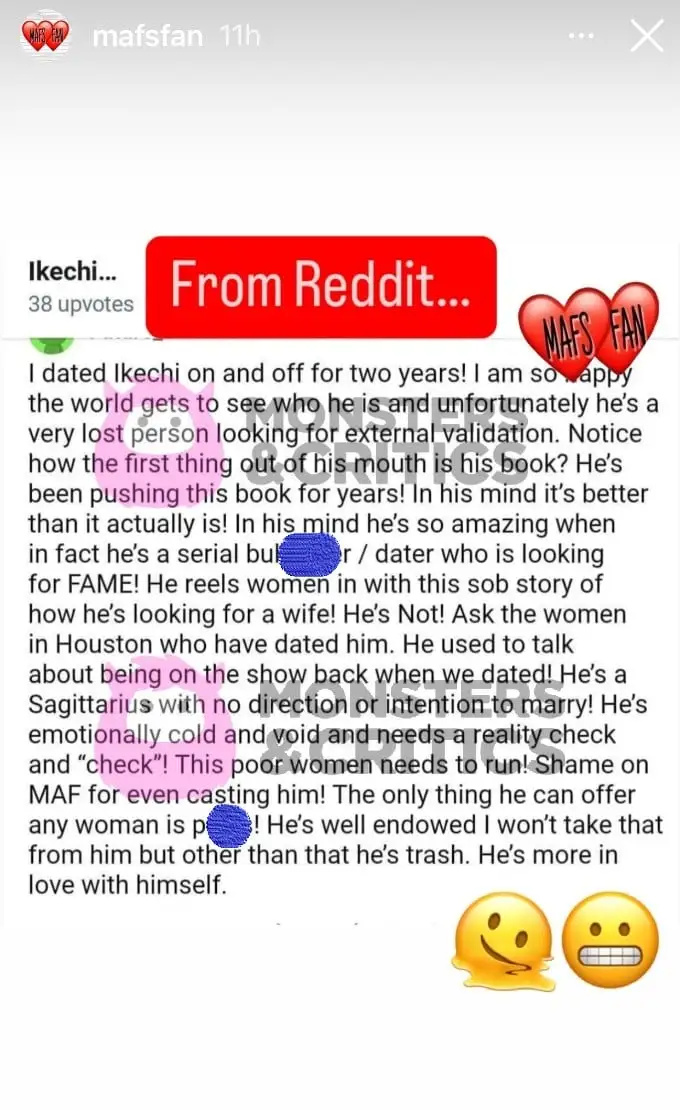 Un comentario de Ikechi Ojore's alleged ex-girlfriend