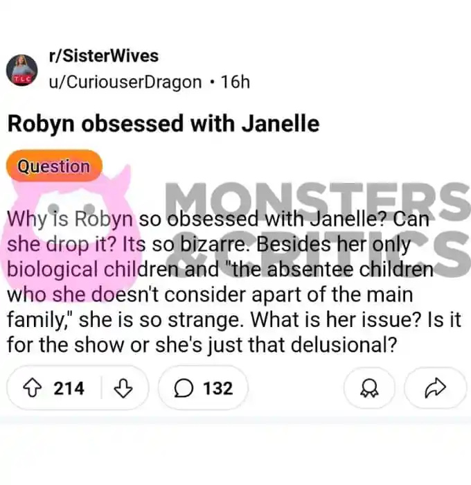   postagem no Reddit de uma fã de esposas irmãs sobre Robyn Brown ser obcecada por Janelle Brown
