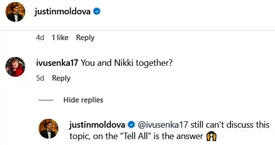   Justin Moldova odpowiada fanowi's comment on instagram