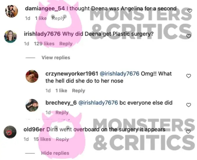   captura de tela dos comentários do Instagram sobre Deena de Jersey Shore
