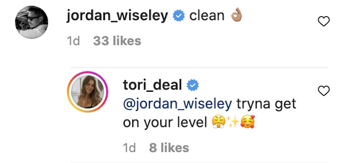   tori deal i jordan wiseley ig komentari