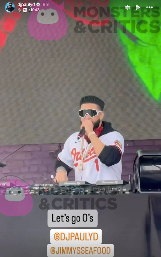 لقطة شاشة لقصة Instagram كما يظهر DJ Pauly D في يوم افتتاح Baltimore Orioles