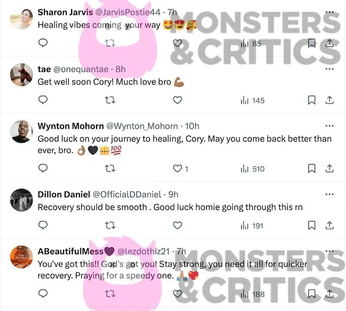   captura de tela dos comentários de Cory Wharton x postagem sobre cirurgia