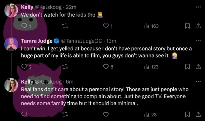  Tamra Judge risponde al fan su X.