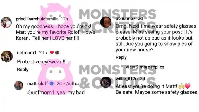 Matt Roloff's instagram followers comment on his mowing accident post