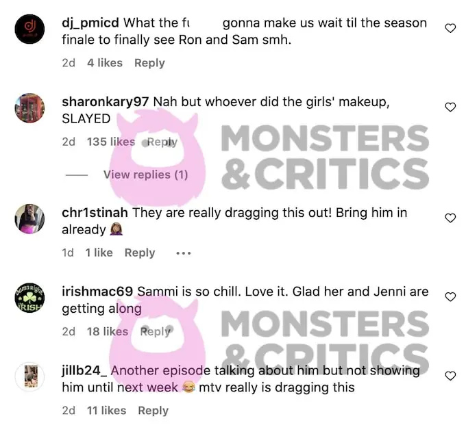 snimka zaslona komentara koji rastužuju jersey shore na instagramu zbog razvlačenja ponovnog okupljanja sammi i ronnie