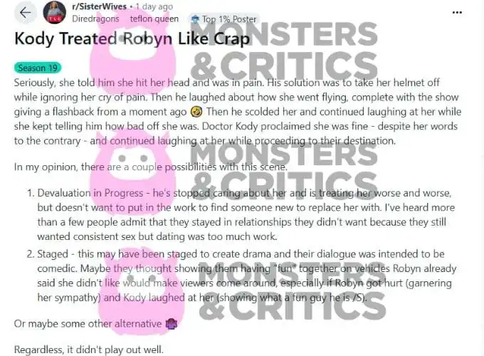   реддит пост под насловом"kody treated robyn like crap"