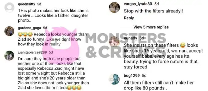   juiz zied's instagram followers comment on rebecca parrott's filters on instagram
