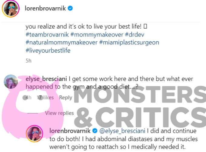 loren brovarnik v svoji objavi na instagramu brani svojo drugo operacijo's comments