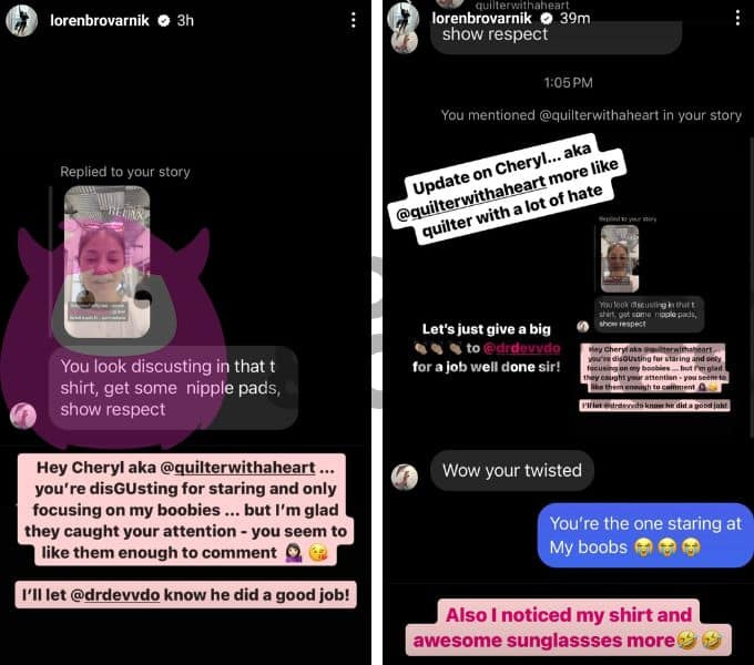 loren brovarnik prozvala hejtera u svojim instagram pričama
