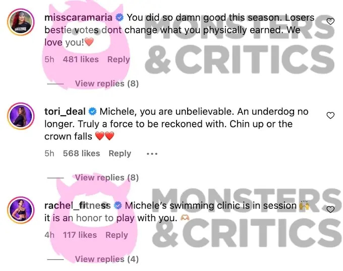   captura de pantalla de los comentarios de instagram sobre michele fitzgerald temporada 40