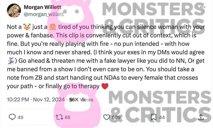 screenshot da x mentre Morgan Willett spara a Johnny Bananas per il messaggio del clown