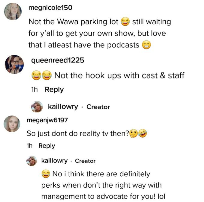   Kail Lowry's tiktok followers commented on her post about five things she'll never do again following reality TV