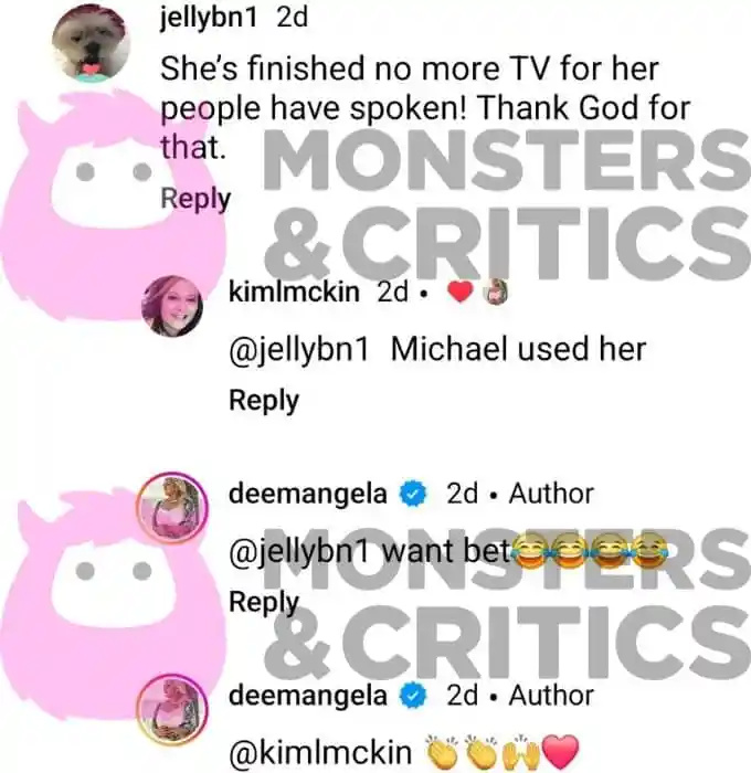   angela deem risponde ai follower di Instagram nella sezione commenti