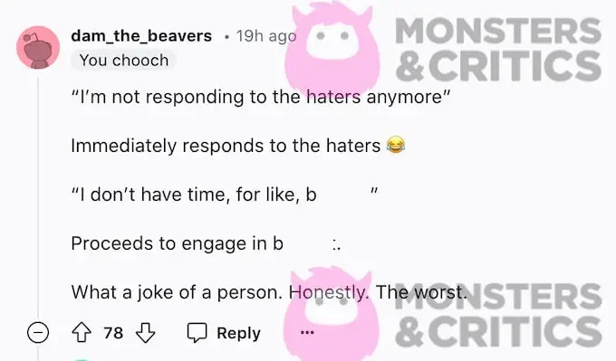   Reddit-Screenshot zeigt Fankommentare über Angelina Pivarnicks Schimpftirade