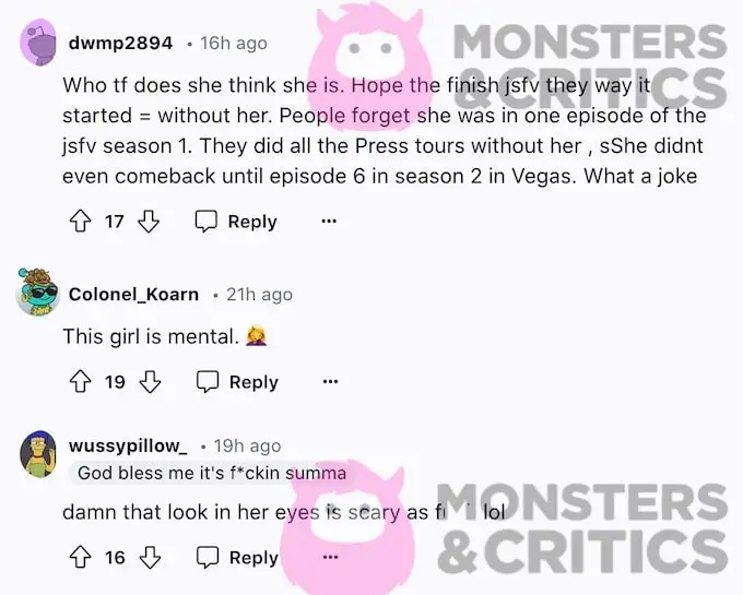   Fans kommentieren im Reddit-Screenshot aus dem Forumsbeitrag über Jersey Shore-Star Angelina Pivarnick