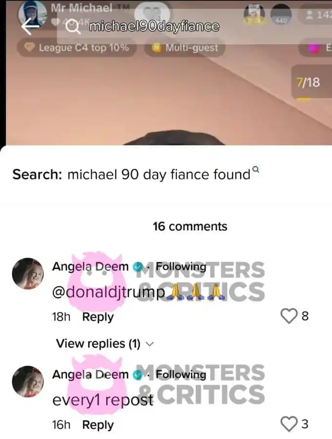   angela deem comenta sobre un video de tiktok con michael ilesanmi