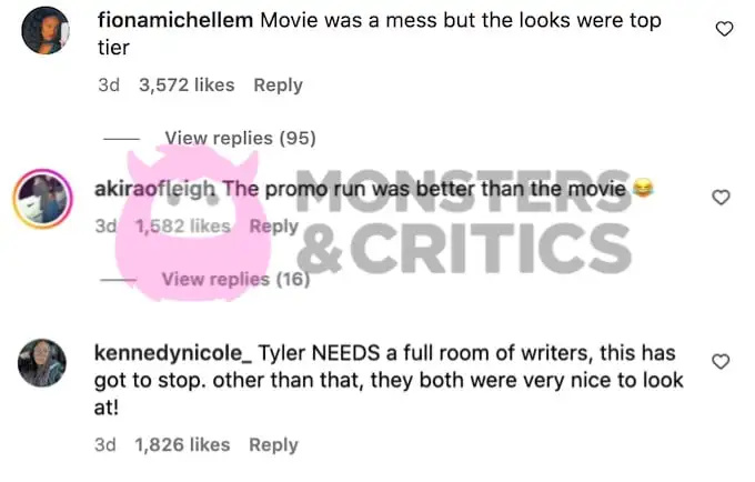 captura de tela de comentários do Instagram criticando o filme de Tyler Perry e Kelly Rowland mea culpa