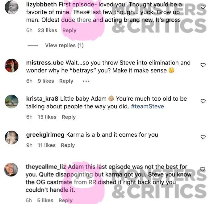  екранна снимка от instagram, докато феновете реагират на изказванията на adam larson all stars 4