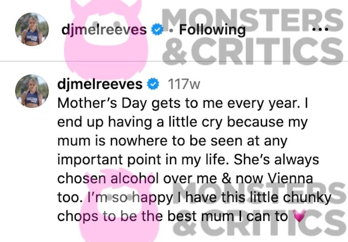   Captura de pantalla de Instagram de melissa reeves subtítulo sobre su madre en el día de la madre