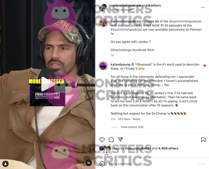   captura de tela do podcast de Zach Nichols no clipe do Instagram com Jordan Wiseley após vencer a 40ª temporada