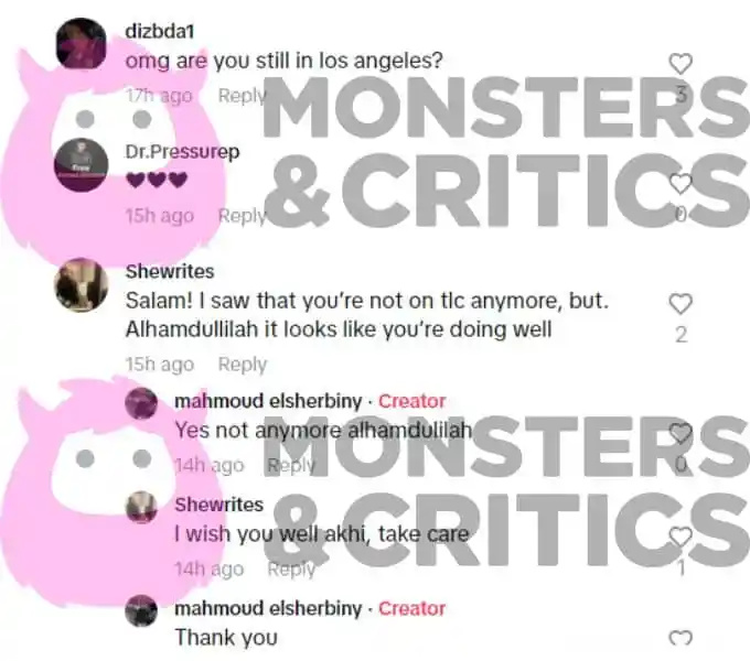   Mahmoud El Sherbiny responde a um comentário de um fã no tiktok
