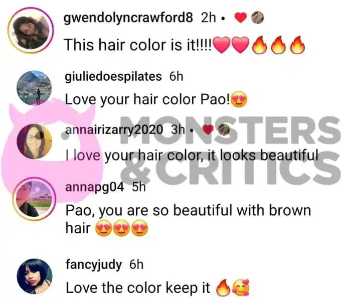   Kommentare auf Instagram über Paola Mayfield's hair color